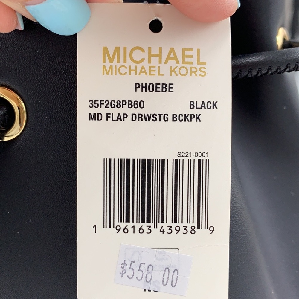 MICHAEL KORS PHOEBE MEDIUM FLAP DRAWSTRING BACKPACK BLACK COLOR - Picture 16 of 16